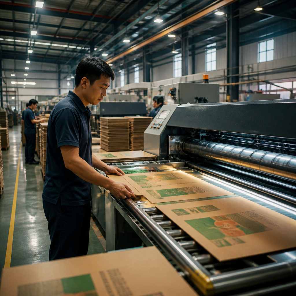 Hình ảnh một xưởng in thùng carton giá rẻ tại TPHCM với máy móc hiện đại và công nhân đang làm việc
