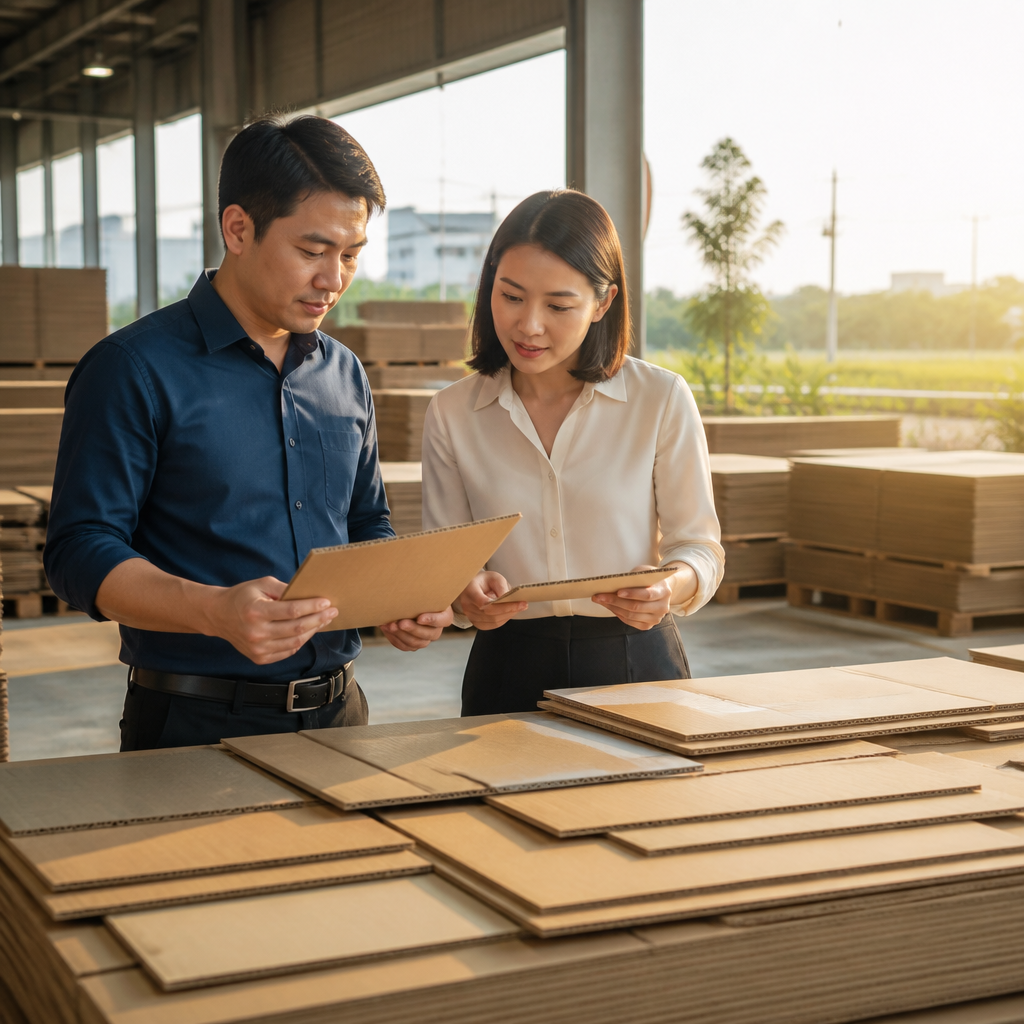 Khách hàng xem xét mẫu thùng carton đã in