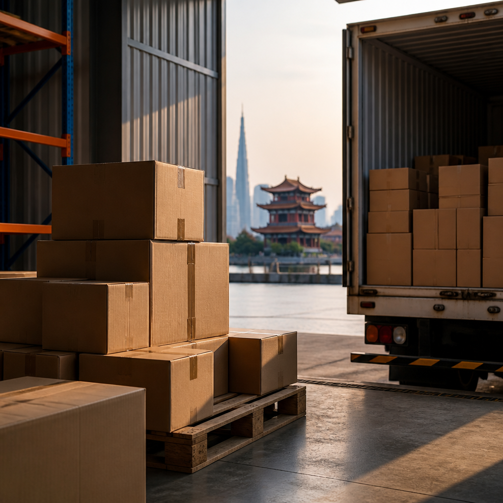 Hình ảnh các thùng carton tiêu chuẩn, chưa in, xếp chồng sẵn sàng để đóng gói hàng hóa phổ thông.