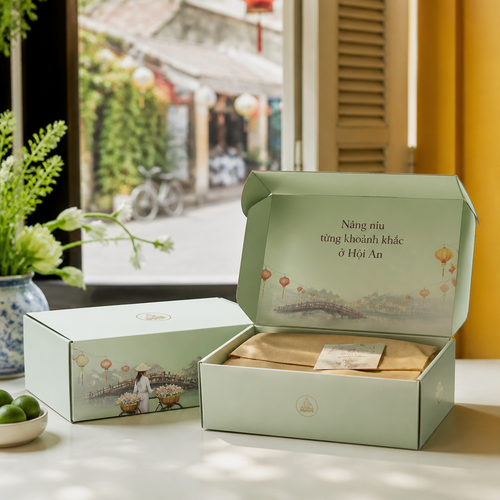 Thiết kế logo và thông tin thương hiệu rõ ràng trên thùng carton đặt làm riêng