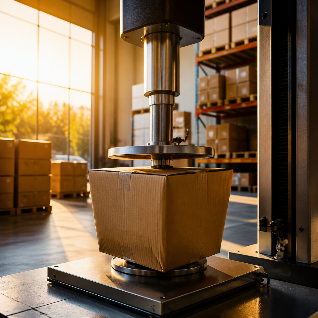 Hình ảnh các thùng carton chịu lực đang được kiểm tra