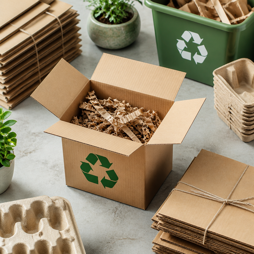 Chất đống thùng carton cũ đang chờ được tái chế, thể hiện tính bền vững của vật liệu