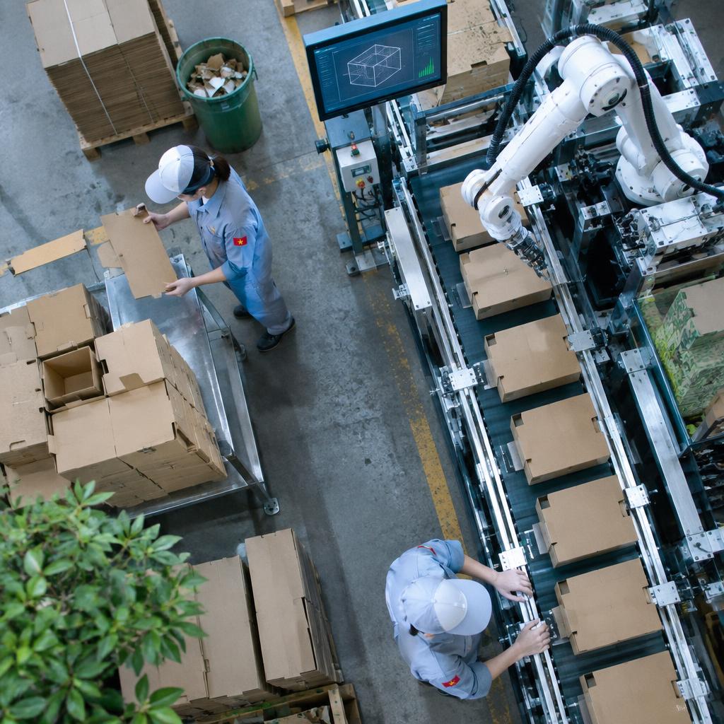 Nhà máy sản xuất thùng carton bền vững với công nghệ AI