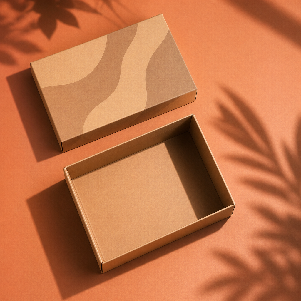 Thùng carton nắp rời màu nâu trên nền trắng