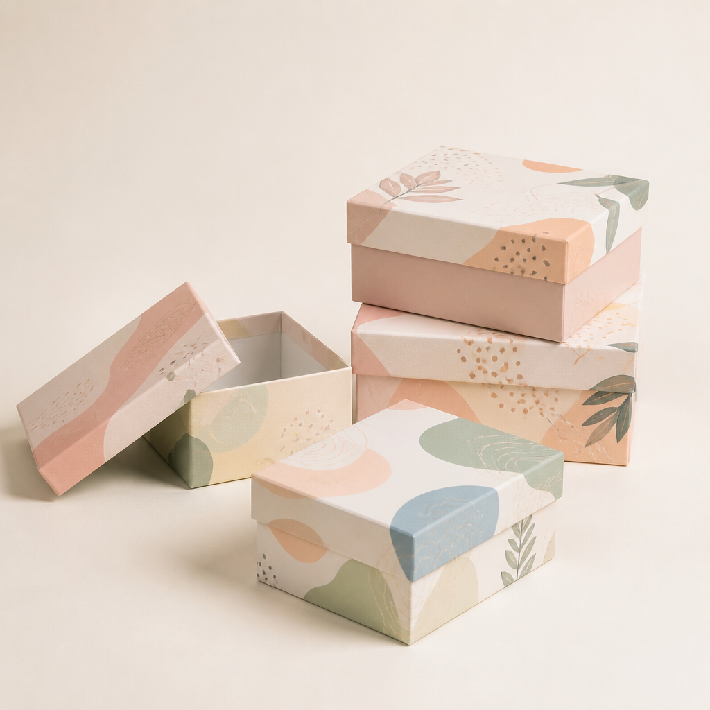 Các mẫu thùng carton nắp rời được in logo và họa tiết tùy chỉnh