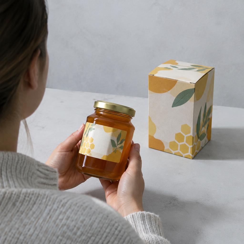 Hộp carton đựng chai mật ong với thiết kế tinh tế