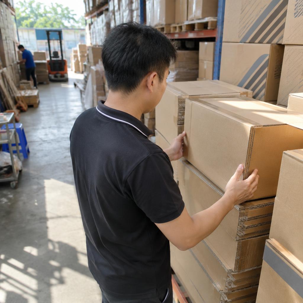 Người đàn ông đang cân nhắc lựa chọn thùng carton phù hợp cho doanh nghiệp