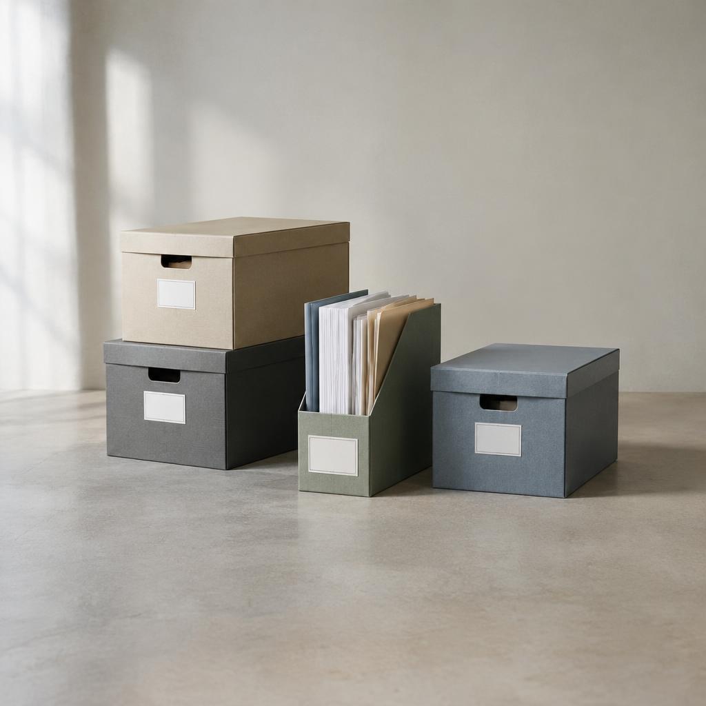 Các thùng carton đựng tài liệu được sắp xếp khoa học trong kho lưu trữ